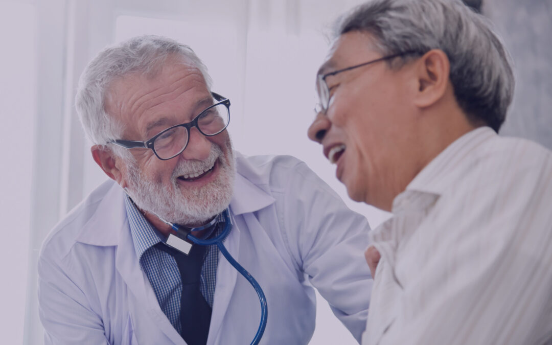 increase patient retention and loyalty; image shows a doctor and patient smiling and laughing